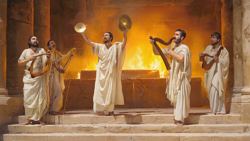 Leviím cantando con arpas y címbalos en el Templo